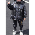 Kids Boys Warm Long Sleeve Snap Button Hooded Neck Windproof Casual Padded Jacket