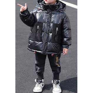Kids Boys Warm Long Sleeve Snap Button Hooded Neck Windproof Casual Padded Jacket