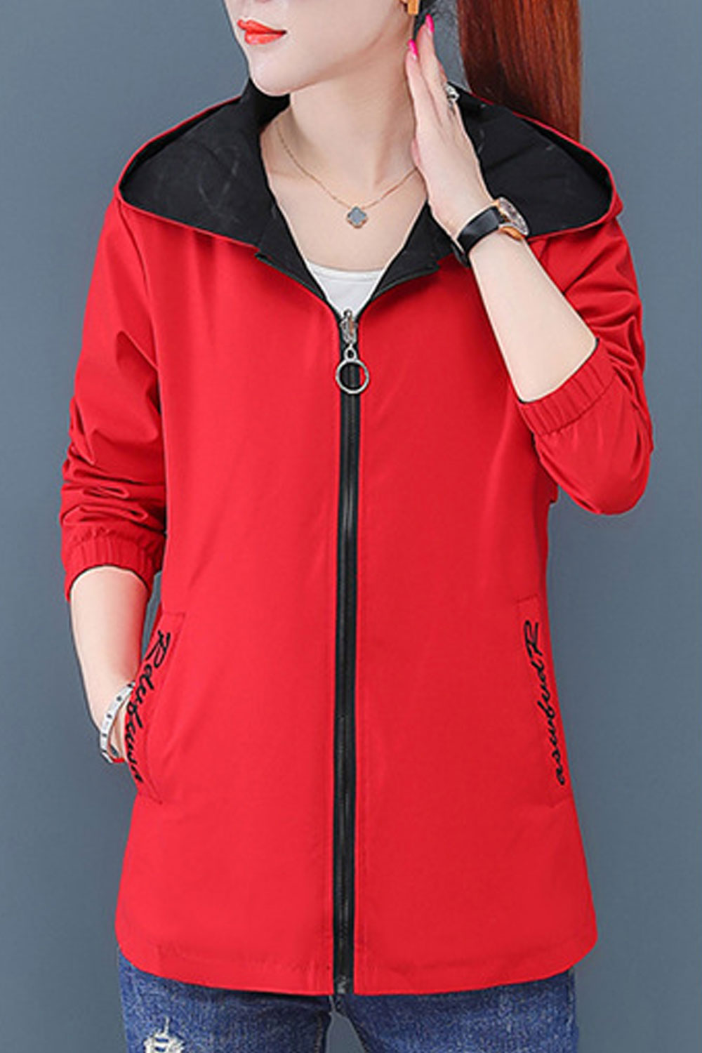 Women Charming Hooded Neck Inseam Pocket & Ribbed Cuff Casual Winter Jacket