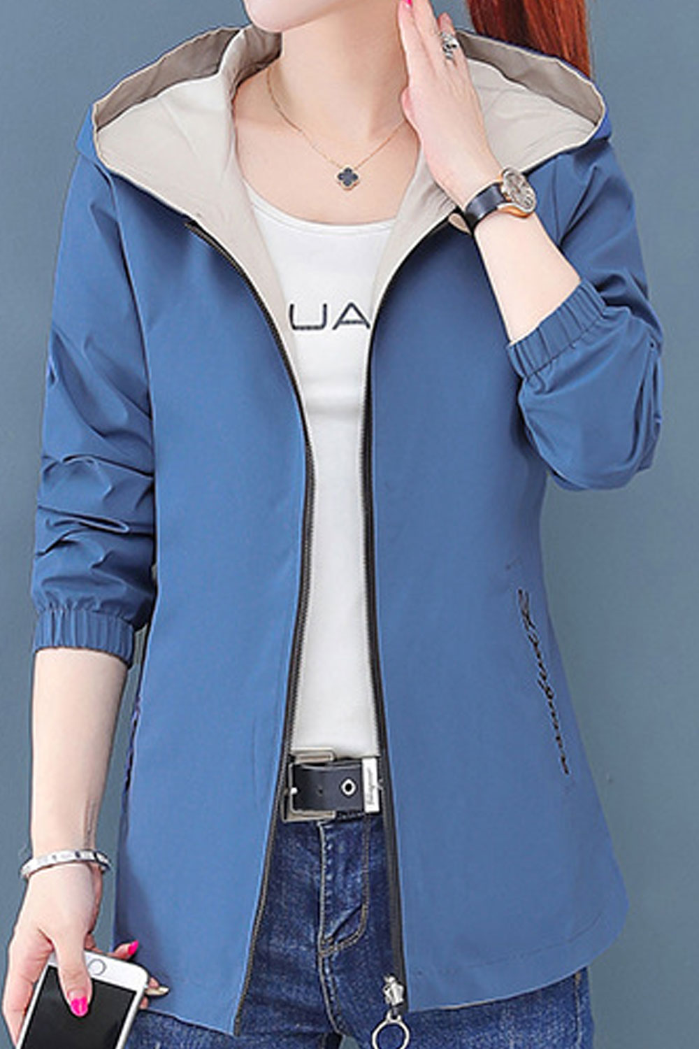 Women Charming Hooded Neck Inseam Pocket & Ribbed Cuff Casual Winter Jacket