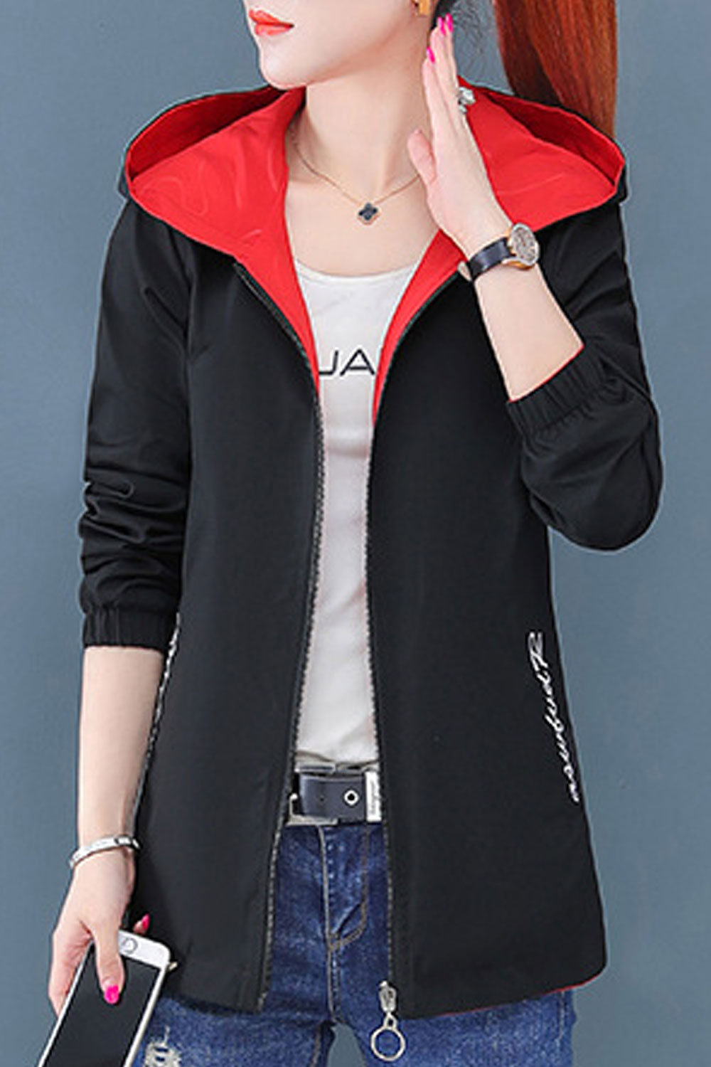 Women Charming Hooded Neck Inseam Pocket & Ribbed Cuff Casual Winter Jacket