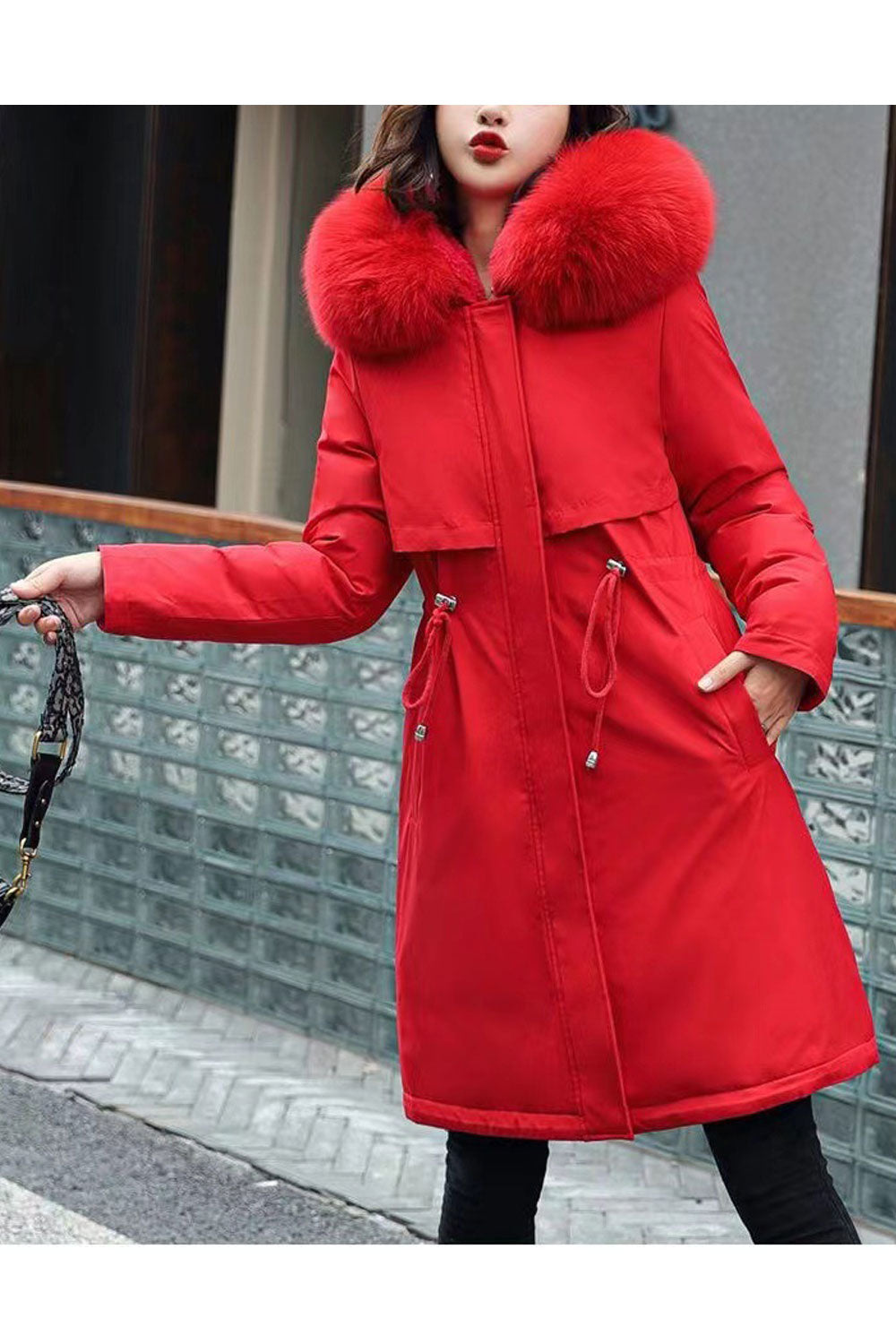 Women Warm Above Knee Length Long Sleeve Hooded Neck Capable Side Pockets Solid Pattern Winter Padded Jacket