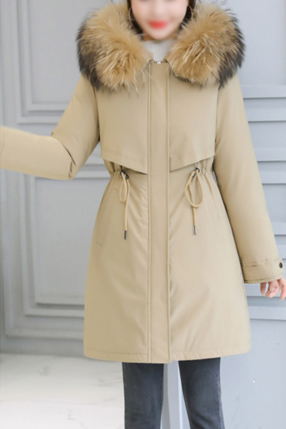 Women Warm Above Knee Length Long Sleeve Hooded Neck Capable Side Pockets Solid Pattern Winter Padded Jacket