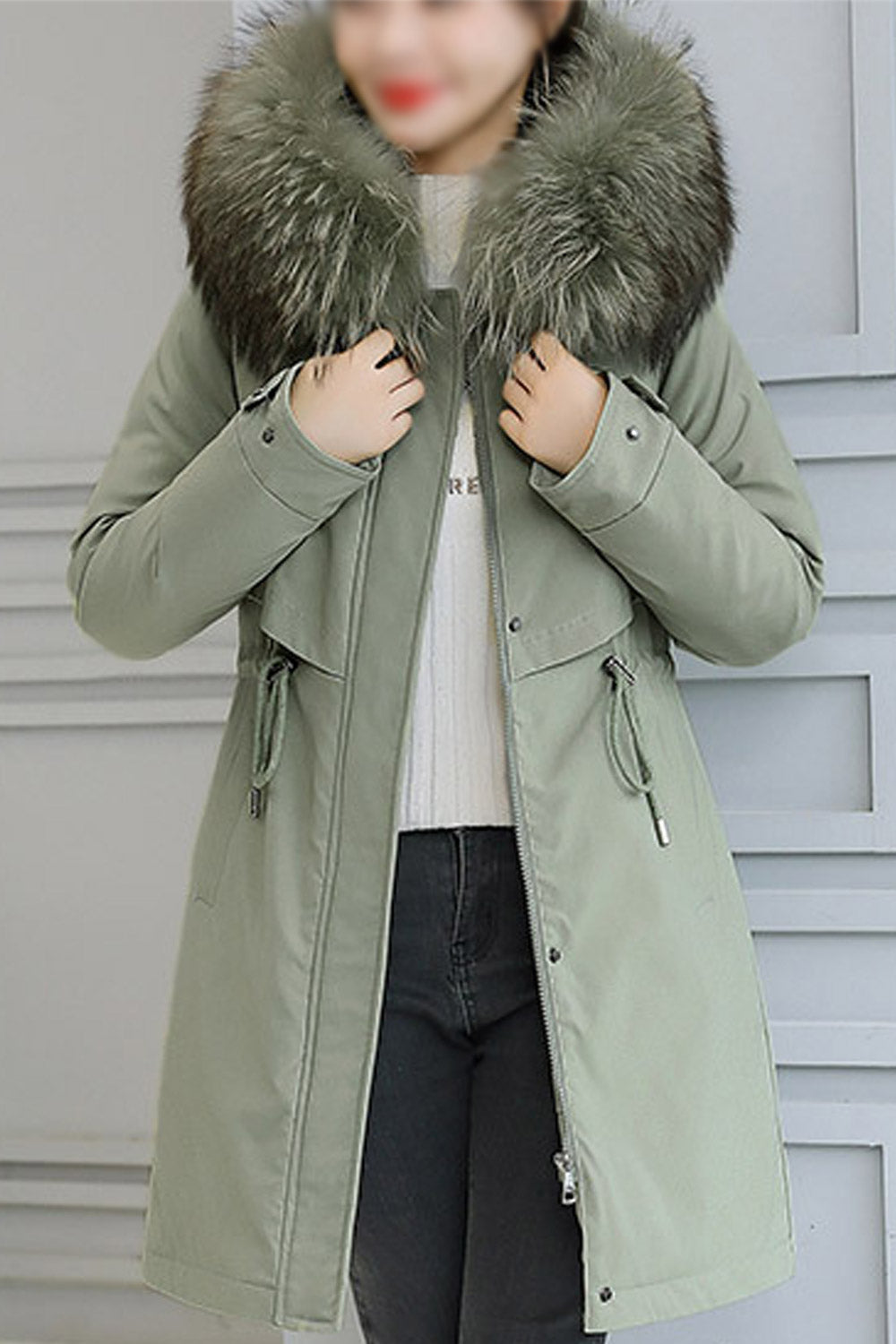 Women Warm Above Knee Length Long Sleeve Hooded Neck Capable Side Pockets Solid Pattern Winter Padded Jacket