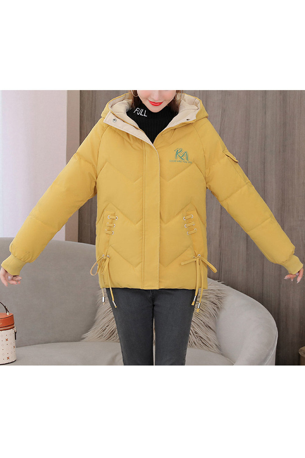 Women Excellent Letter Pattern Titghly Stitched Long Sleeve Winter Padded Jacket