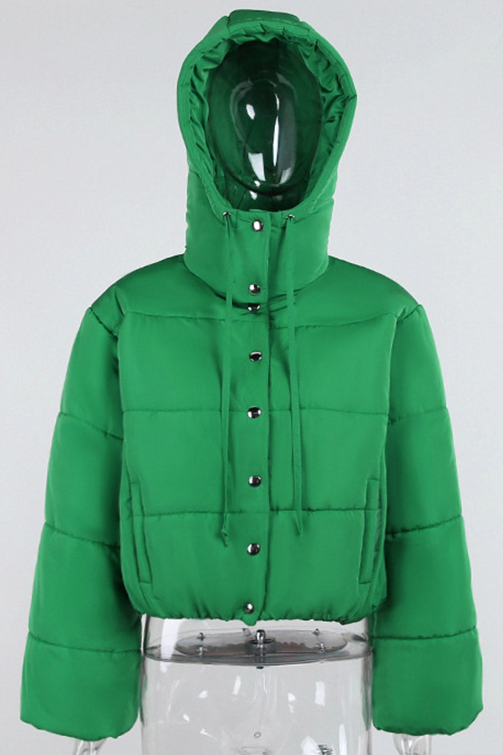 Women Awesome Snap Button Closure Long Sleeve Hooded Comfy Fashionic Winter Padded Jacket