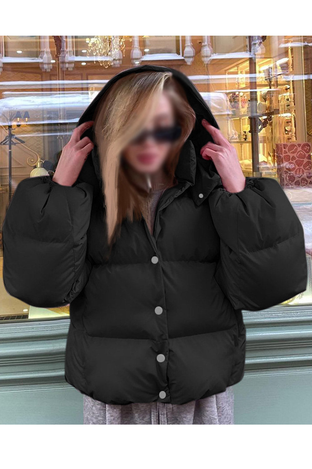 Women Awesome Snap Button Closure Long Sleeve Hooded Comfy Fashionic Winter Padded Jacket