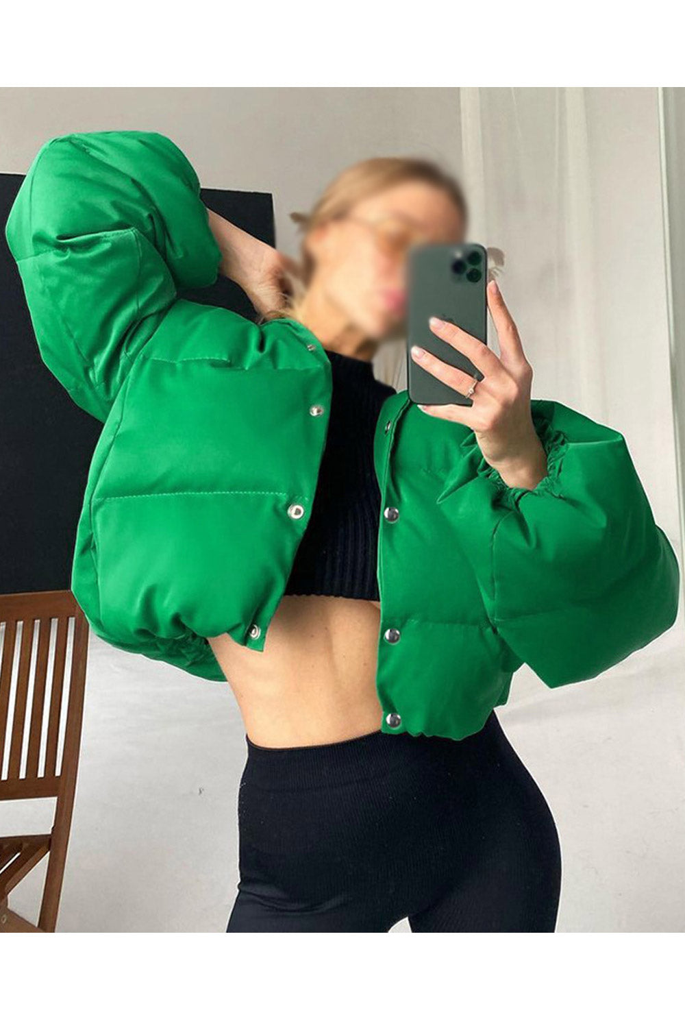 Women Awesome Snap Button Closure Long Sleeve Hooded Comfy Fashionic Winter Padded Jacket