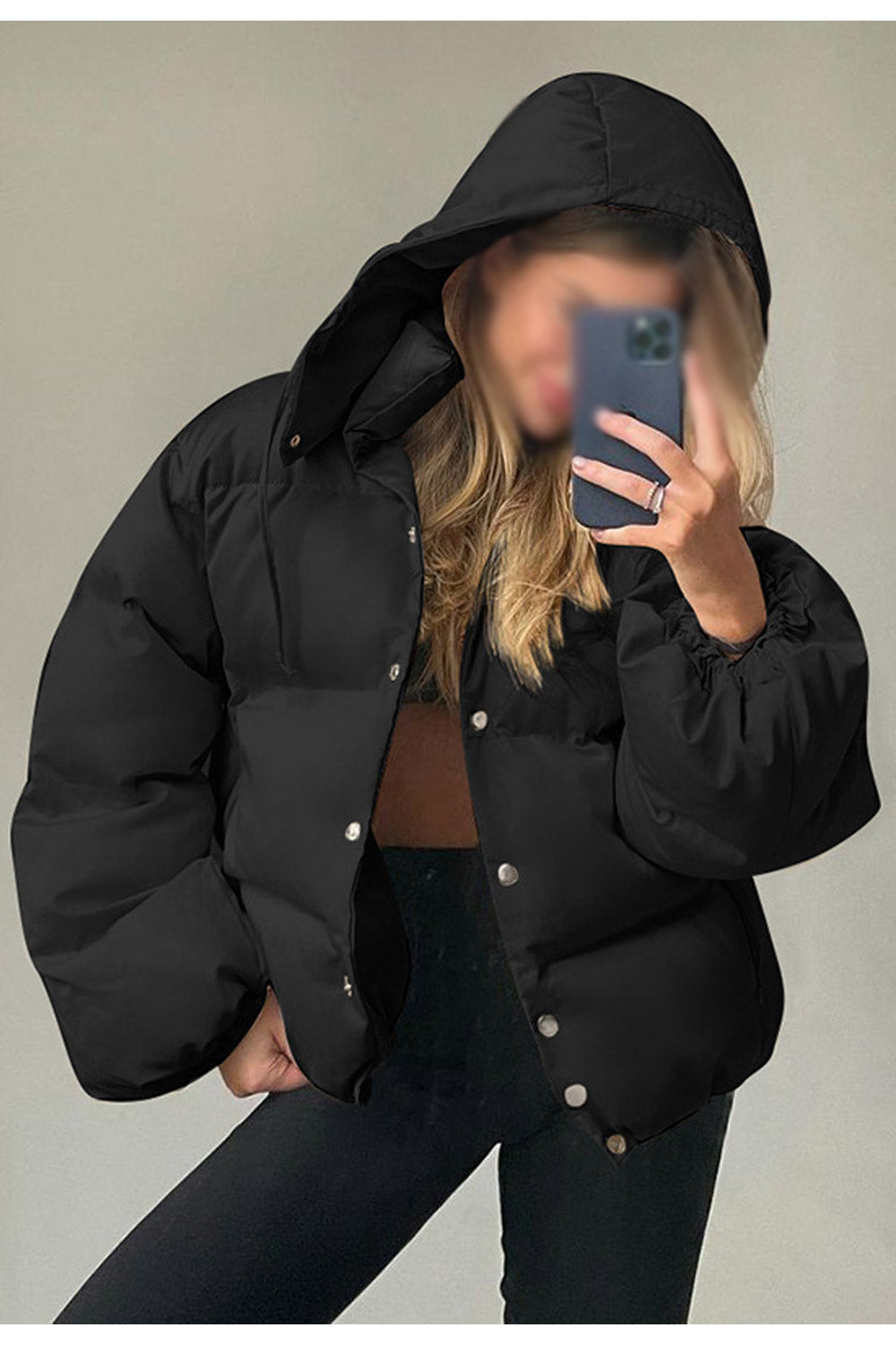 Women Awesome Snap Button Closure Long Sleeve Hooded Comfy Fashionic Winter Padded Jacket