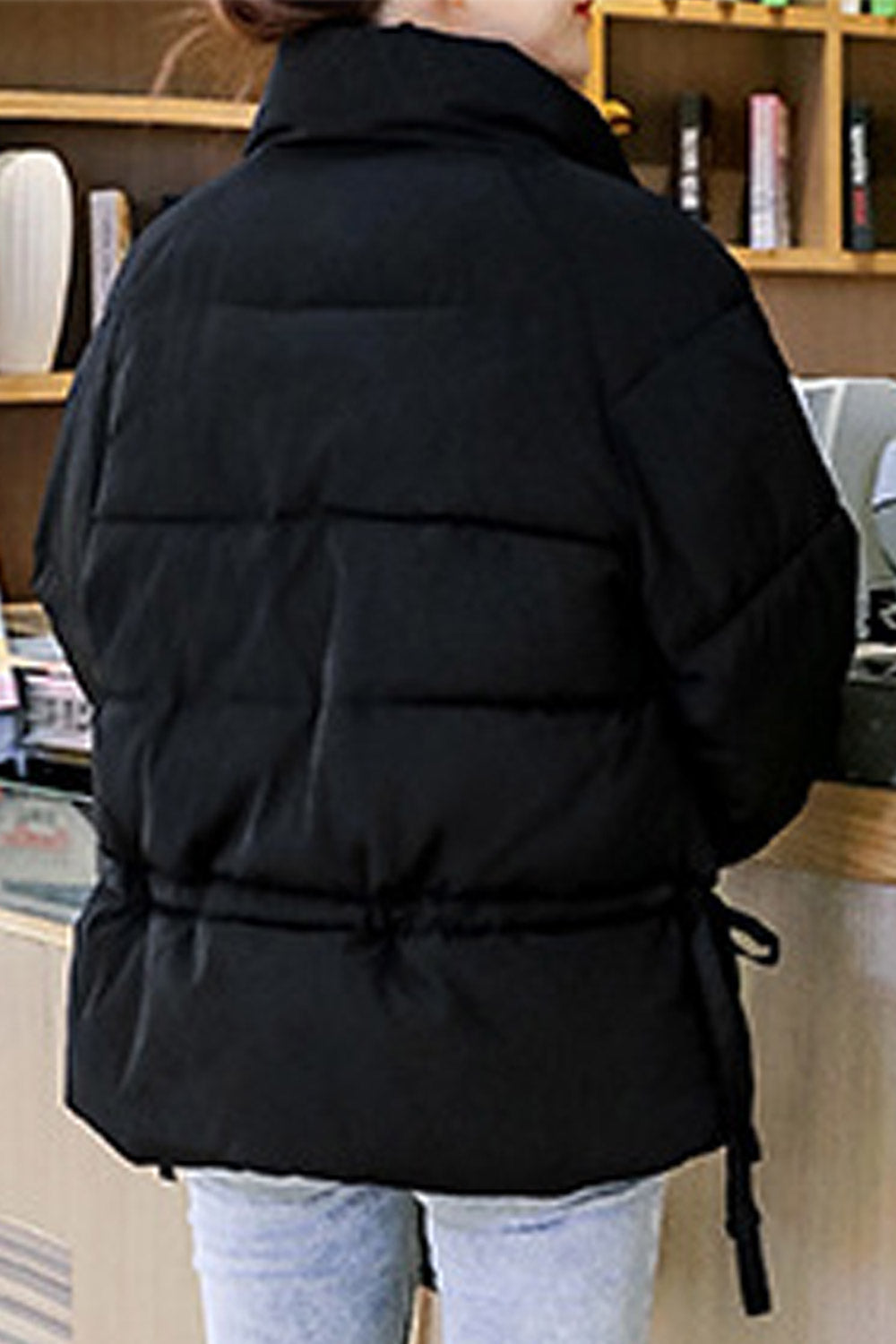 Women Comfy Stand Collar Ribbed Cuff Flap Pockets Superb Solid Colored Winter Padded Jacketz