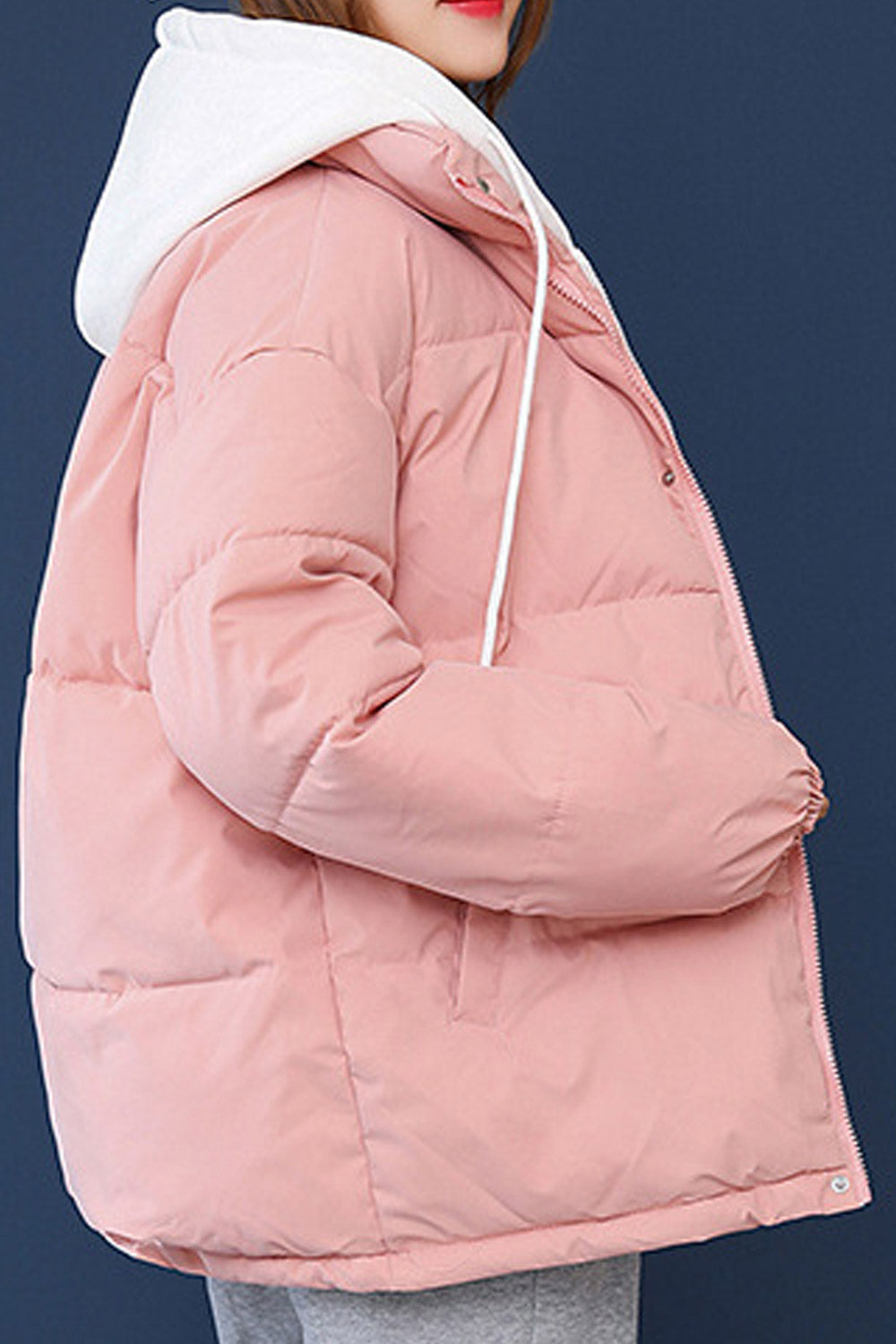 Women Warm & Comfy Drawstring Hooded Reliable Zipper Closure Solid Pattern Winter Padded Jacket