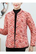 Women Stylish Printed Stand Collar Button Closure Fascinating Comfort Providing Winter Warm Padded Jacket