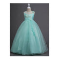 Kids Girls Lovely Thin Round Neck Sleeveless Flower Decorated Princess Dress