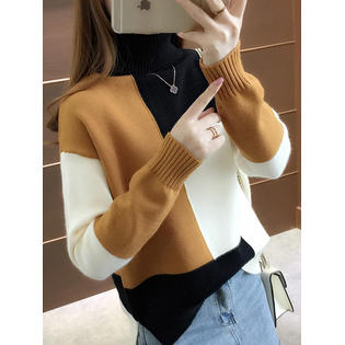 Women High Collar Long Sleeve Loose Sweater