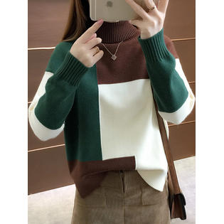 Women High Collar Long Sleeve Loose Sweater
