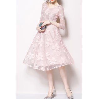 Women Scoop Neck 3/4 Sleeve Elegant Halter Dress