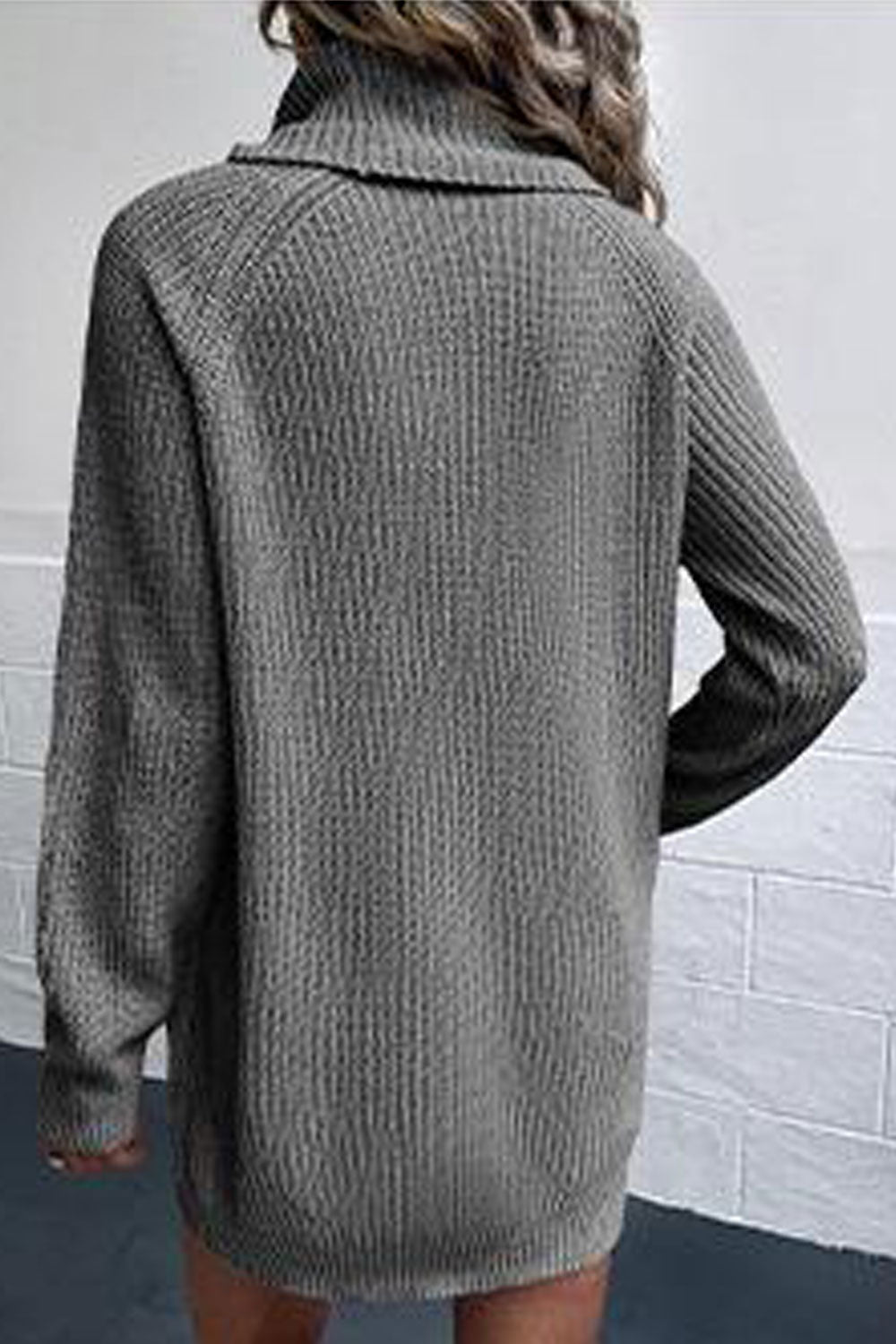 Women Comfortable Turtleneck Mid-Length Side Pockets Relaxful Knitted Winter Sweater