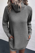 Women Comfortable Turtleneck Mid-Length Side Pockets Relaxful Knitted Winter Sweater