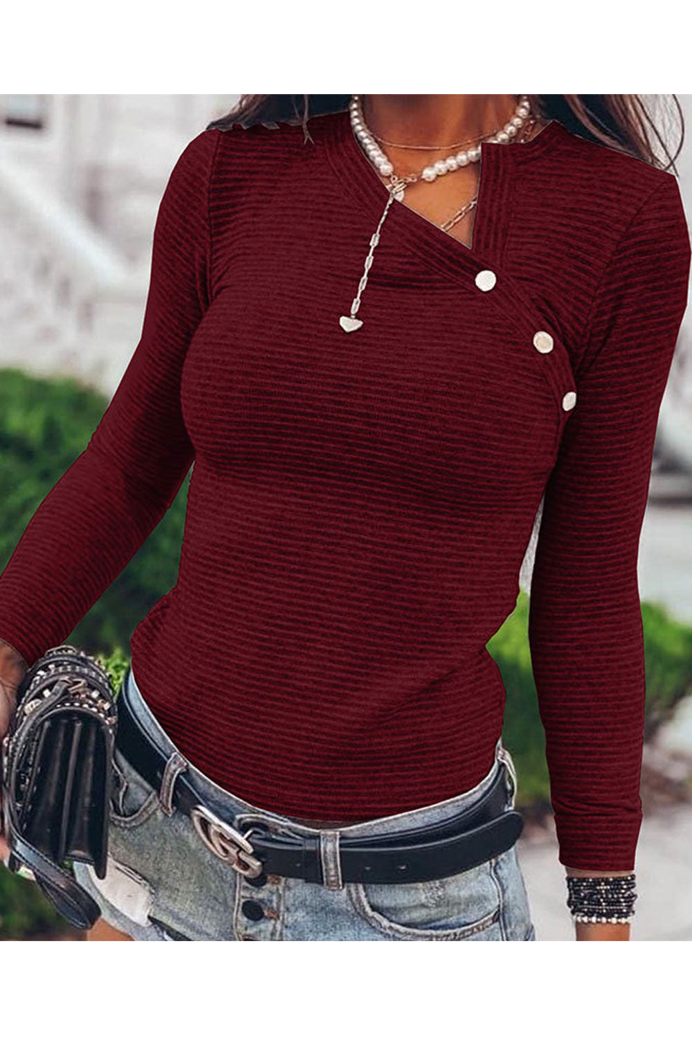 Women Fascinating Oblique Collar Long Sleeve Solid Pattern Knitted Warm Sweater