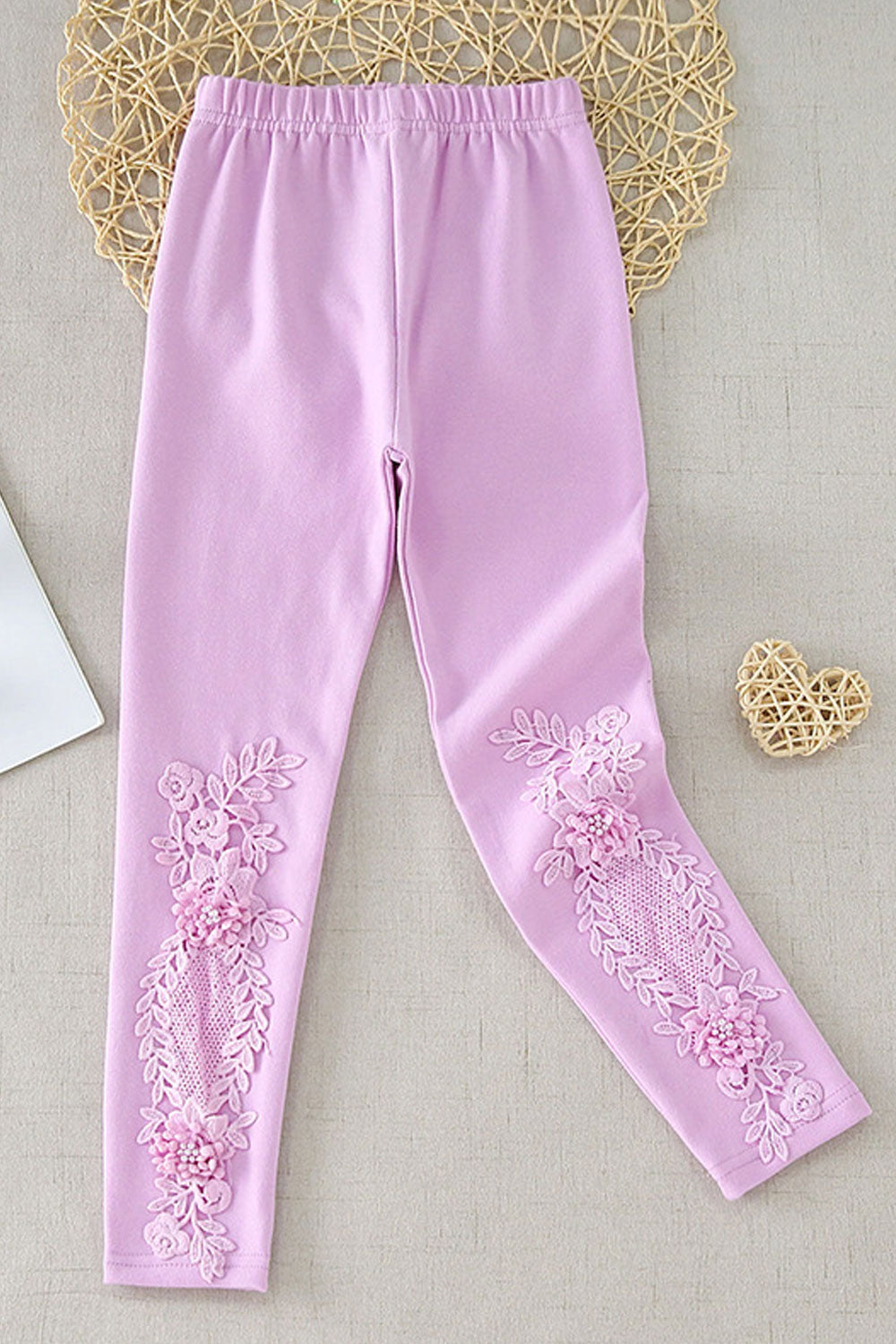 Kids Girls Beautifully Designed & Decorated Floral Pattern Solid Color Stretchable Elasticated Belt Comfy Winter Legging