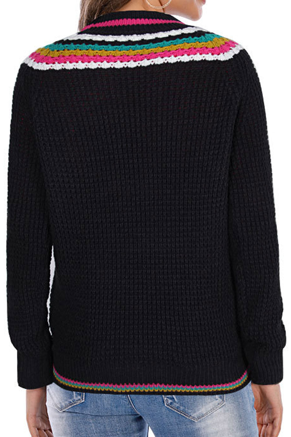 Women Lovely Round Neck Stripe Pattern Long Sleeve Knitted Warm Winter Sweater