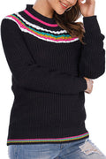 Women Lovely Round Neck Stripe Pattern Long Sleeve Knitted Warm Winter Sweater