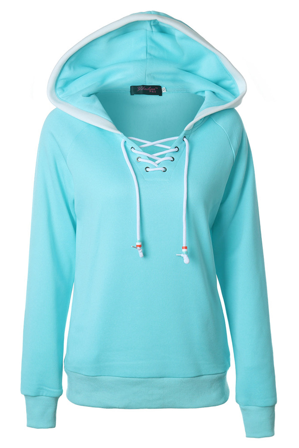 Women Alluring Solid Pattern Smart Front Drawstring Closure Ribbed Hem Winter Hoodie