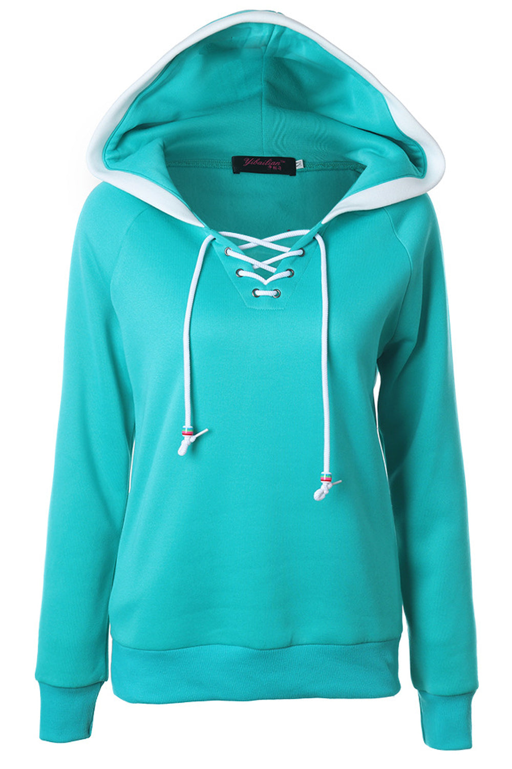 Women Alluring Solid Pattern Smart Front Drawstring Closure Ribbed Hem Winter Hoodie