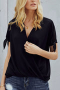 Women Deep V-Neck Breathable Short Sleeve Solid Pattern T-Shirt