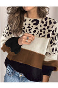 Women Stylish Leopard Printed Stripe Pattern Stretchable Fabric Crafted Fashionic Knitted Winter Sweater