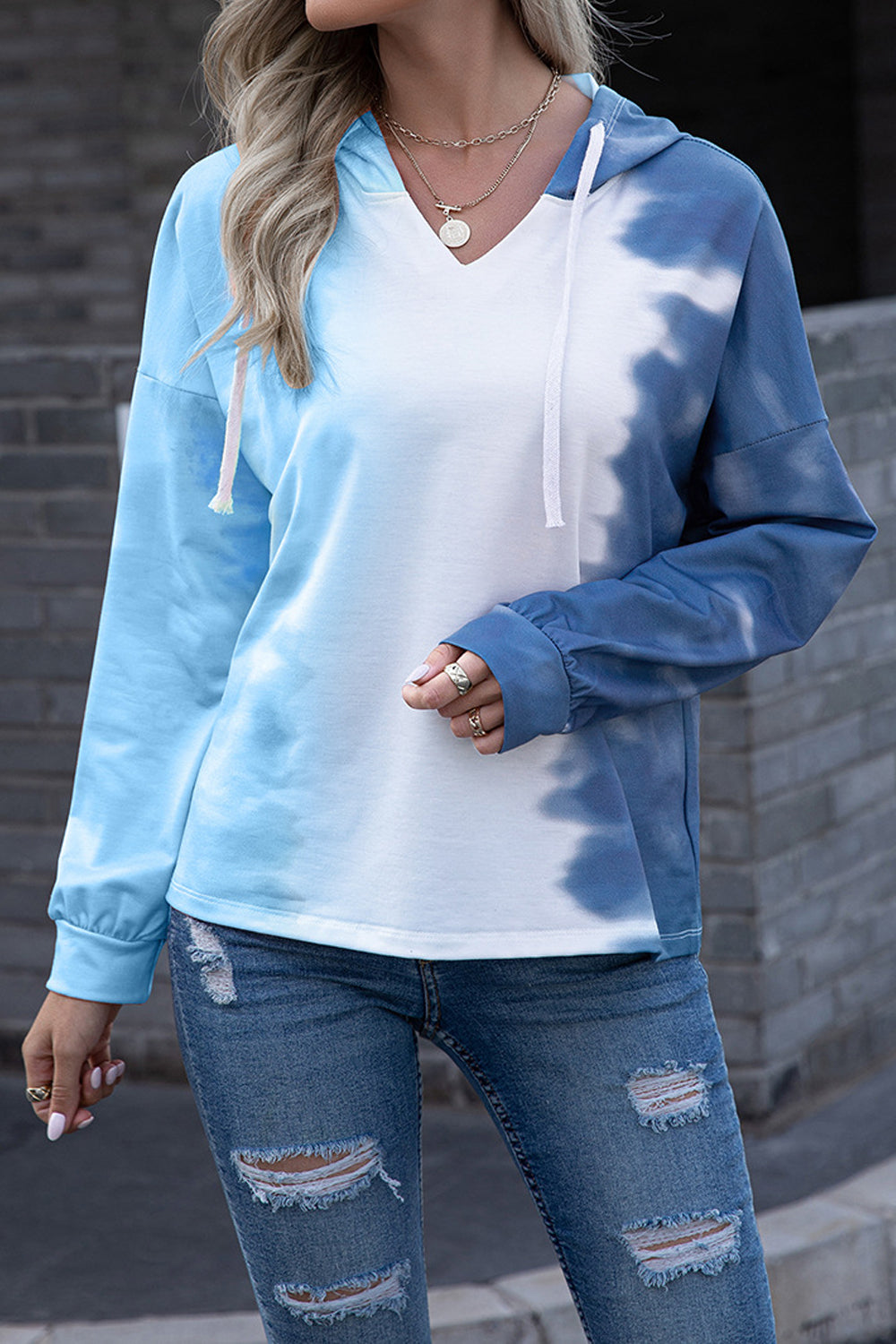 Women Beautiful Gradient Pattern Restful Long Sleeve Drawstring Superb Casual Fashion Hoodie