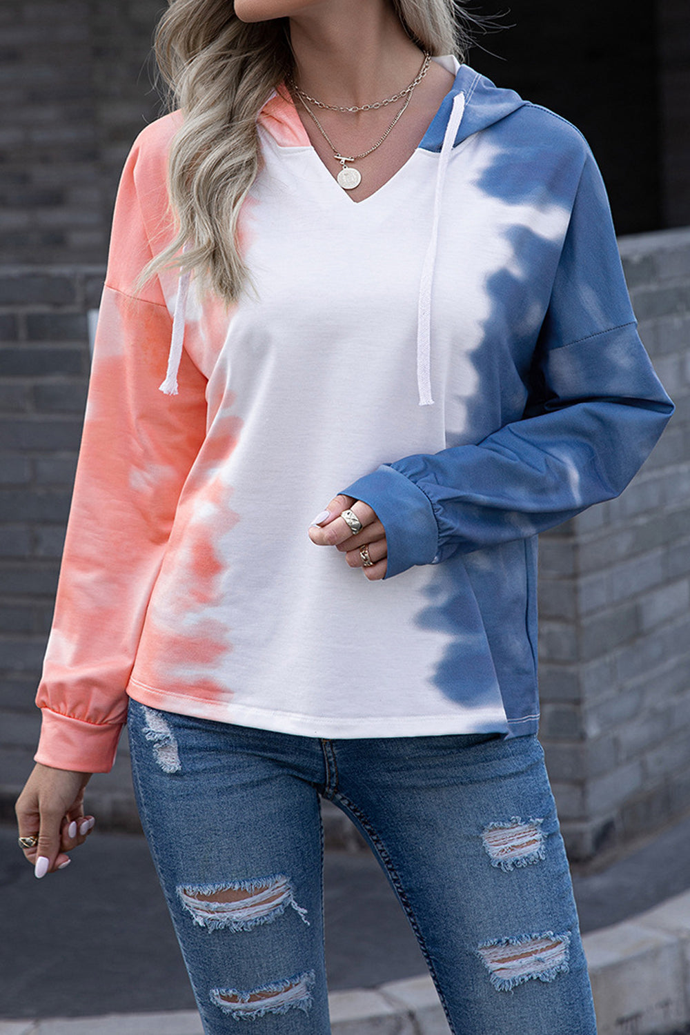 Women Beautiful Gradient Pattern Restful Long Sleeve Drawstring Superb Casual Fashion Hoodie