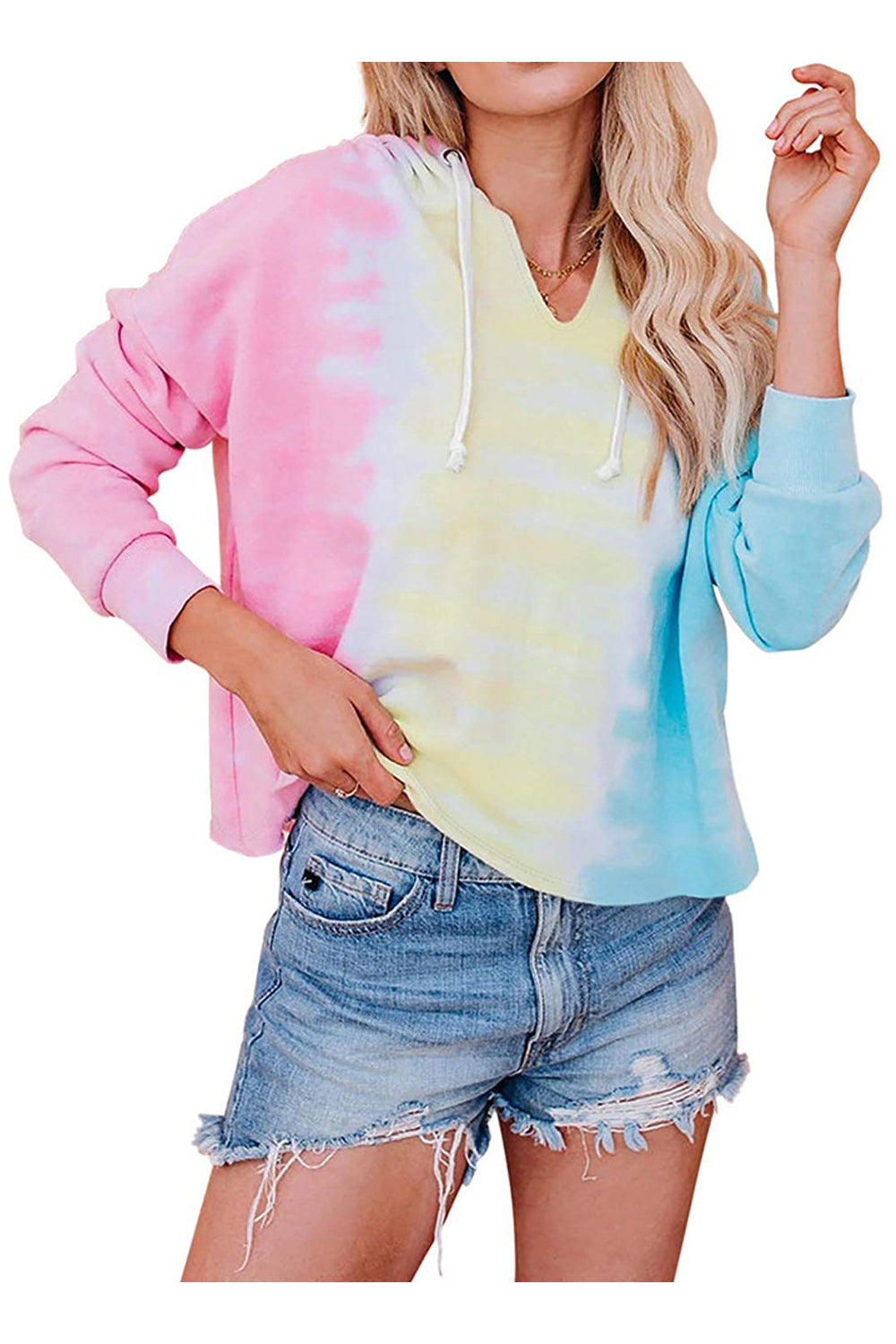 Women Beautiful Gradient Pattern Restful Long Sleeve Drawstring Superb Casual Fashion Hoodie