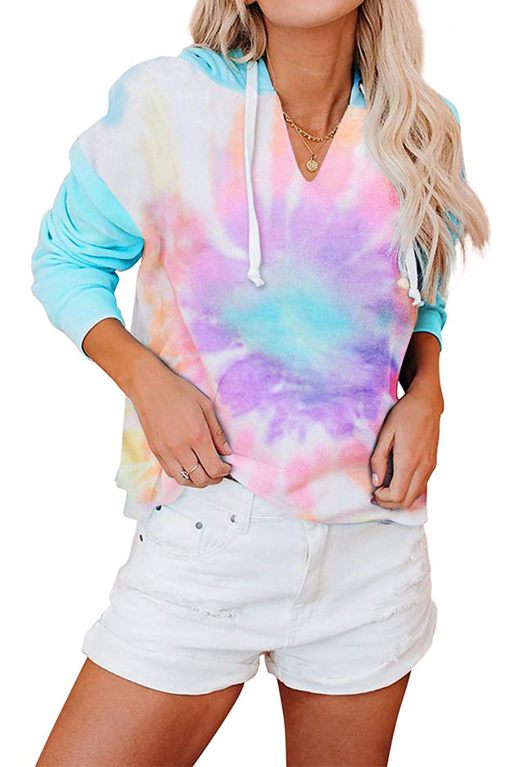 Women Beautiful Gradient Pattern Restful Long Sleeve Drawstring Superb Casual Fashion Hoodie