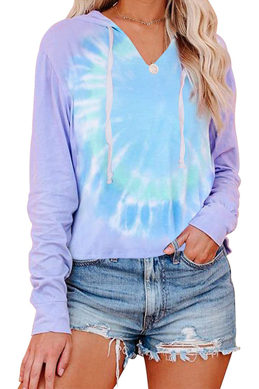 Women Beautiful Gradient Pattern Restful Long Sleeve Drawstring Superb Casual Fashion Hoodie