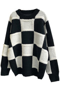 Women Specially Design Plaid Pattern Round Neck Long Sleeve Comfy Knitted Warm Winter Sweater