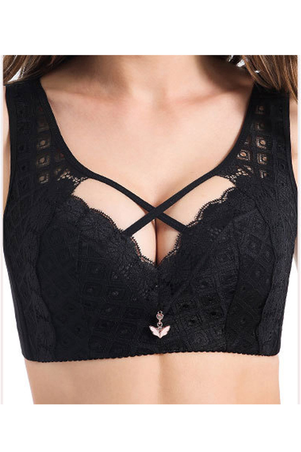 Women Lace Up Solid Colored Casual Convenient Shoulder Strap Minimizer Bra