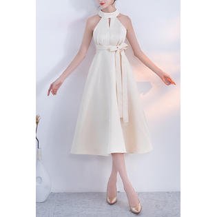 Women Smooth Collar Neck Solid Colored Mid Length Pretty Dress