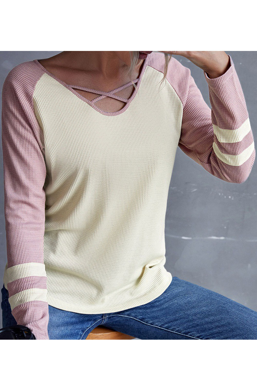Women Lovely String Style V-Neck Long Sleeve Knitted Warm Winter Sweater