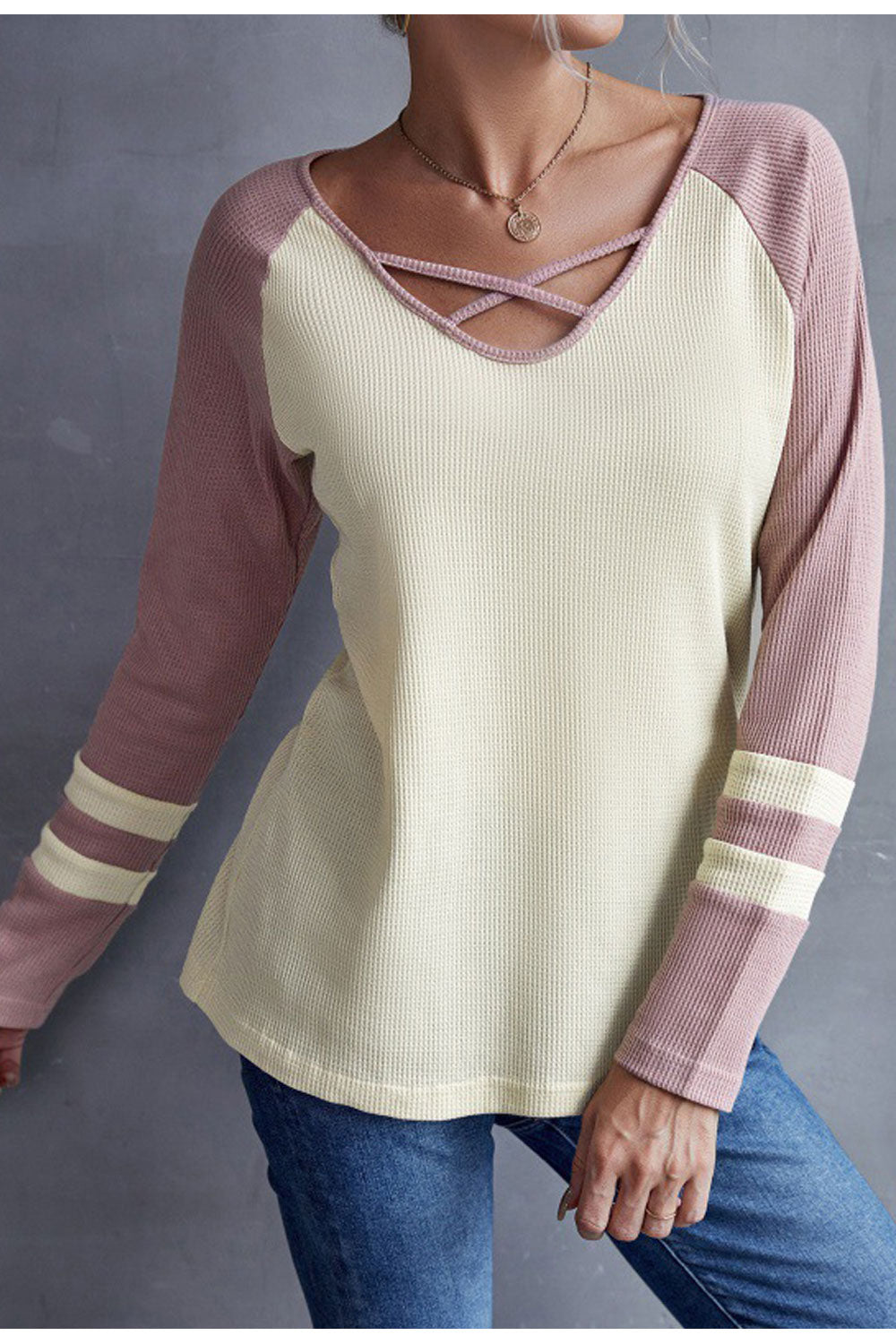 Women Lovely String Style V-Neck Long Sleeve Knitted Warm Winter Sweater