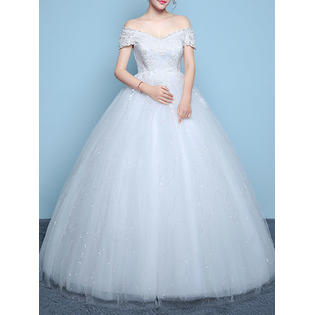 Women Lace Off Neck Ball Gown Wedding Dress
