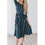 Women Striped Round Neck Tie Waist Dress