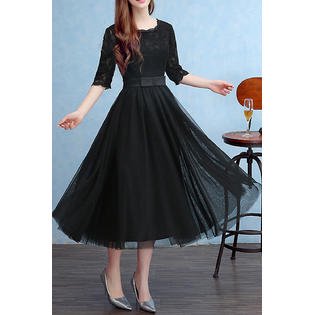 Women Round Neck Silk Waist Ribbon Wedding Dress