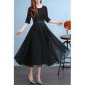 Women Round Neck Silk Waist Ribbon Wedding Dress