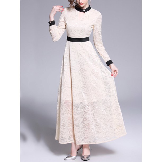 Women Contrast High Neck Keyhole Fashion Dress