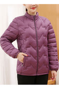 Women Windproof Stand Collar Neck Side Pocket Front Zipp Fastener Dilute Winter Padded Jacket