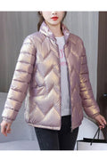 Women Blushing Stand Collar Neck Stretchable Cuff Patch Pocket & Front Zip Fastener Thick Winter Padded Jacket