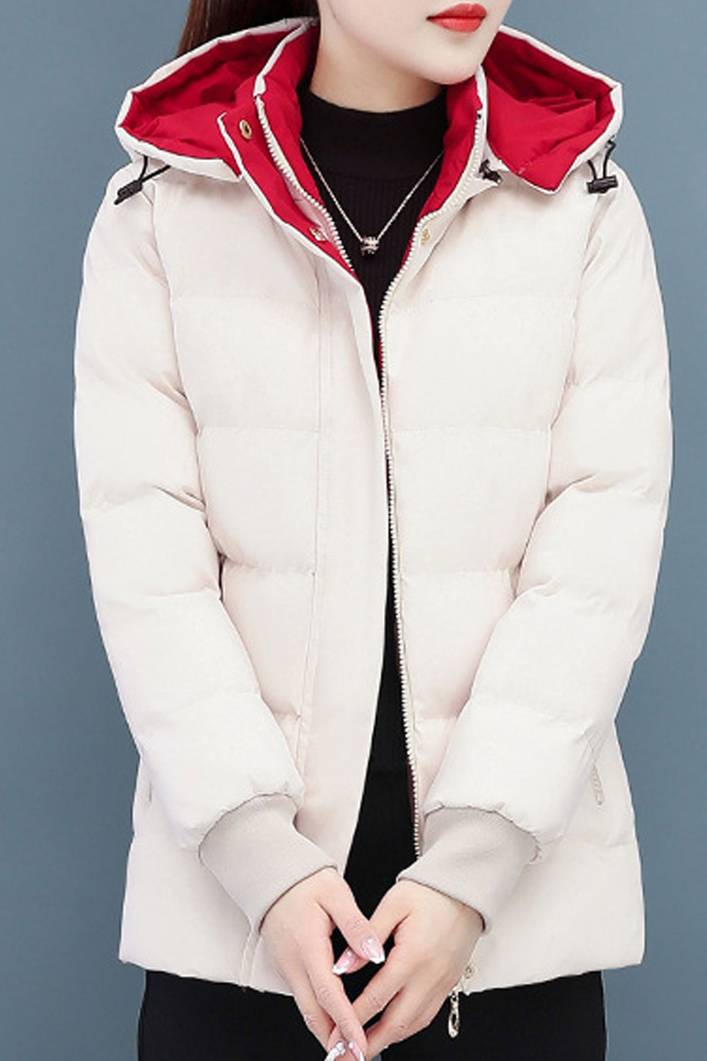 Women Excruciating Hooded Neck Knitted Ribbed Cuff Side Zip Pocket & Easy Front Zip Fastener Soft Winter Padded Jacket