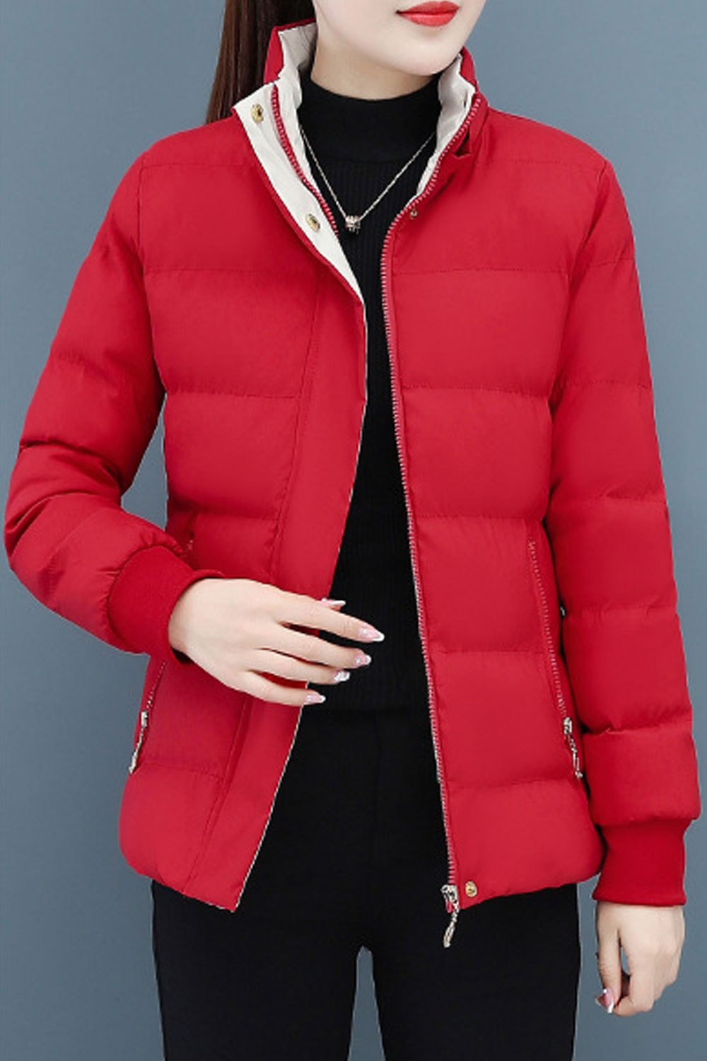 Women Excruciating Hooded Neck Knitted Ribbed Cuff Side Zip Pocket & Easy Front Zip Fastener Soft Winter Padded Jacket