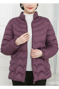 Women Lavender Stand Up Collar Neck Stretchable Cuff Side Slash Pocket & Front Easy Zip Fastener Cozy Winter Padded Jacket